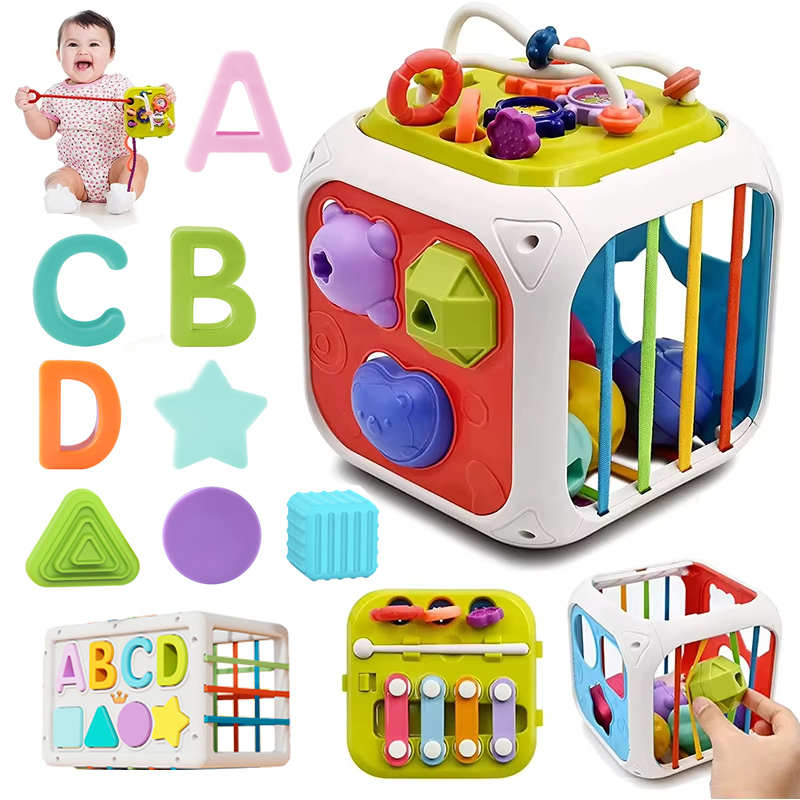 Многофункциональные развивающие игрушки 7 в 1, сортировщики форм, штабелируемые блоки для малышей, детские игрушки, сенсорные Монтессори для детей 12-18 месяцев
