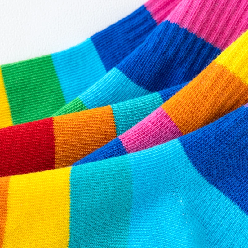 5 pares de calcetines con estampado de arcoíris para niña, calcetines suaves y transpirables cómodos de algodón para niños