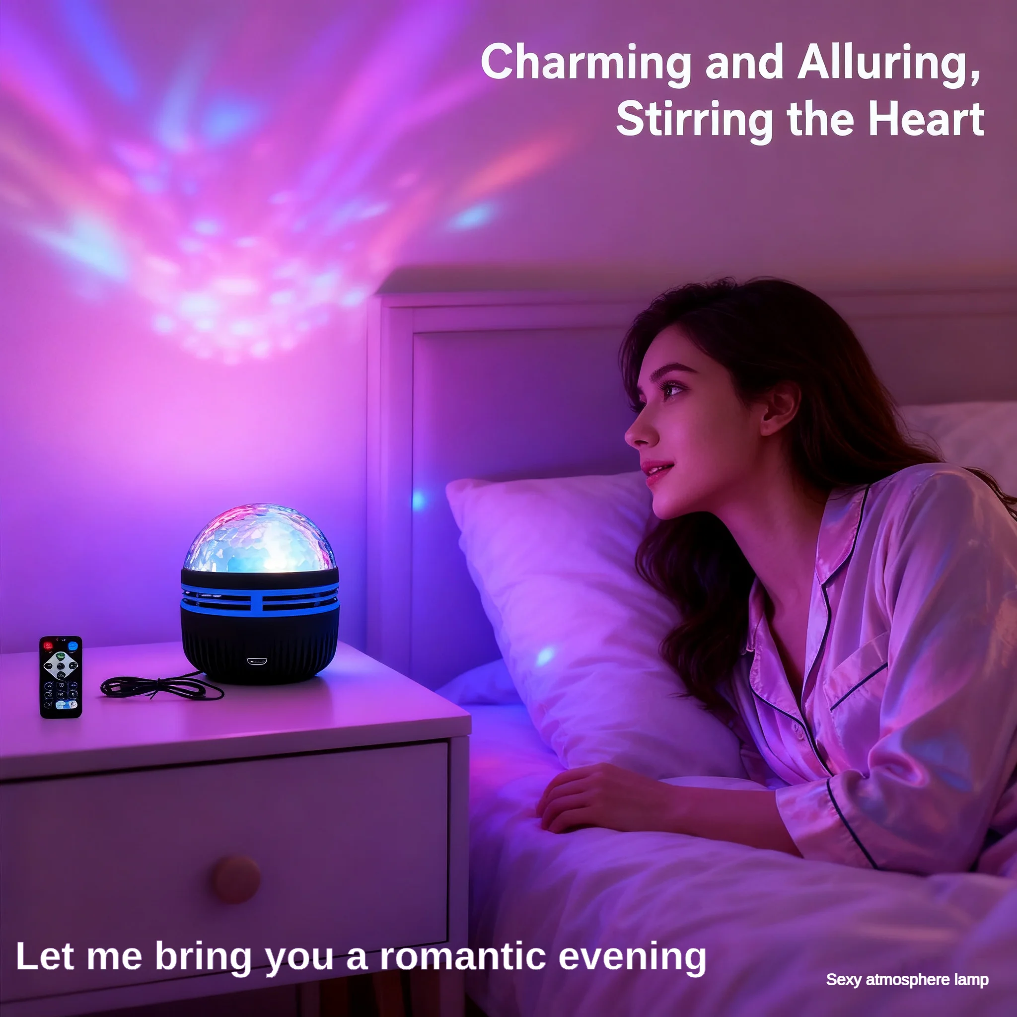 1pc Starry Sky LED Projector Lamp USB Powered Water Ripple Light With Remote Control Multicolor RGB Crystal Desk Lamp Home Decor