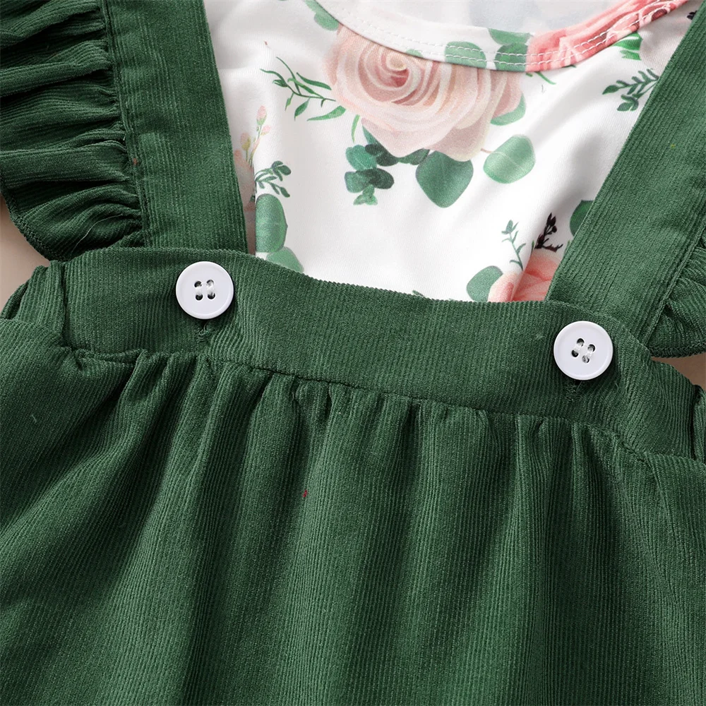 新生児用長袖トップスとサスペンダースカートのセット,0〜12か月,ファッショナブルな服装,3ピース,春秋