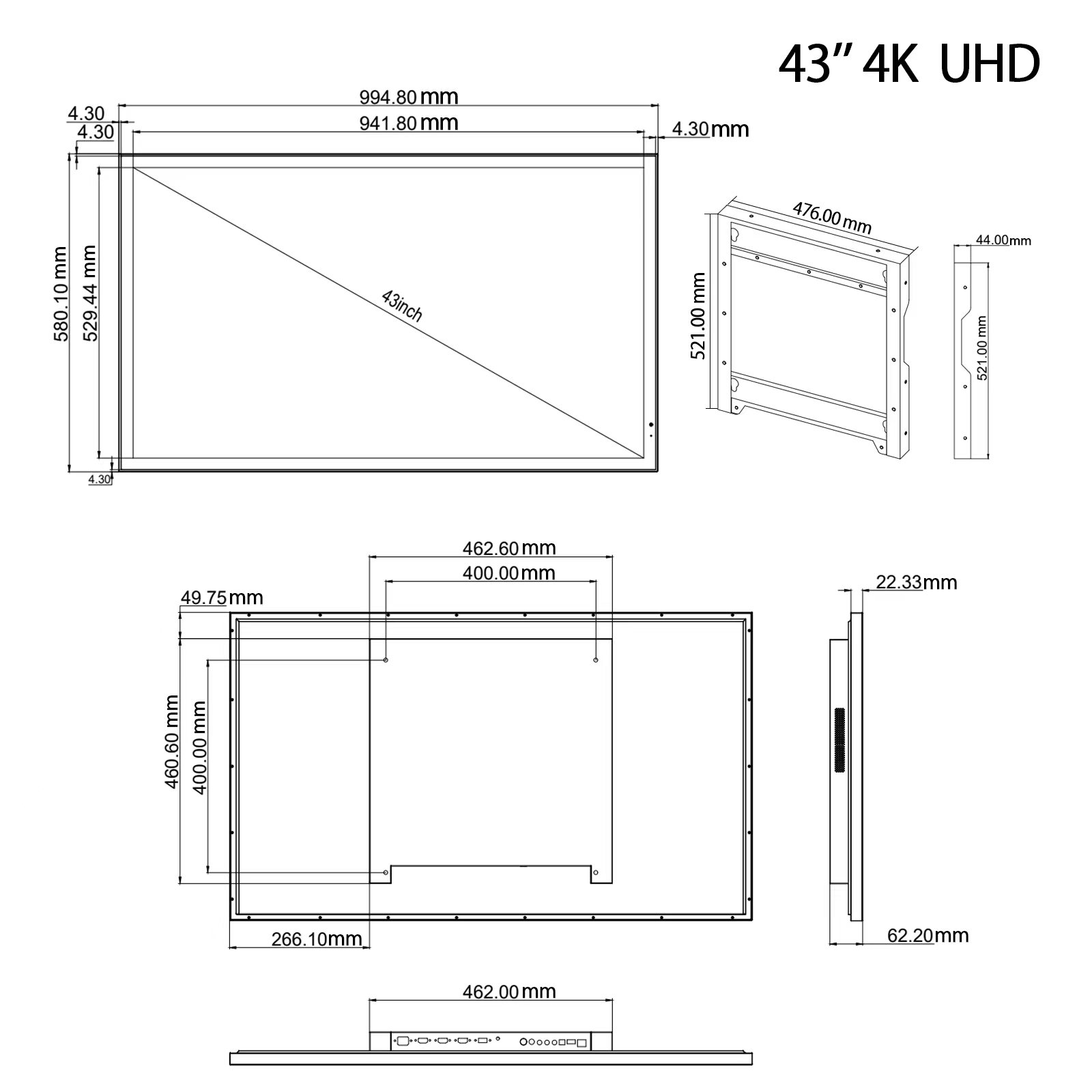 音声制御付きスマートTVミラー,43インチ,LED大画面,4K,防水,Android,wifi,dvb,atsc,soul webos