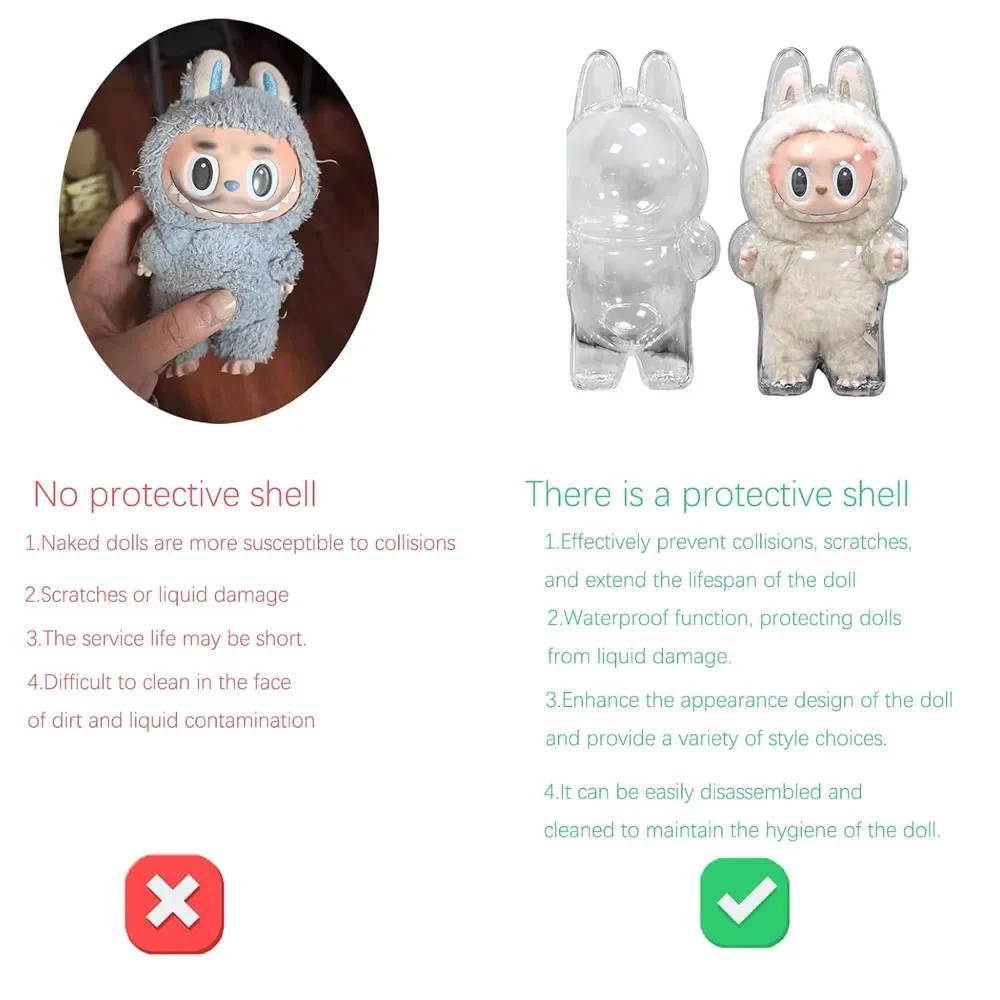 โปร่งใสป้องกันสําหรับ Labubu Gen1-3 ฝาครอบกันฝุ่นแขวนตุ๊กตา Plush กระเป๋าตุ๊กตากล่องเก็บสําหรับมอเตอร์ตกแต่ง