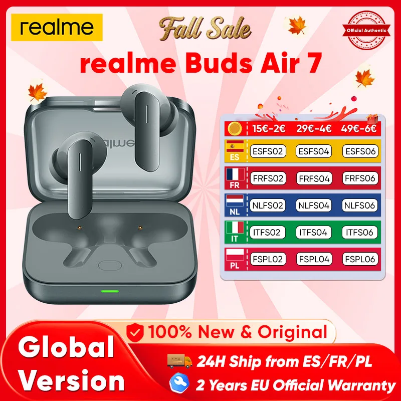 realme Buds Air 7 Słuchawki bezprzewodowe Bluetooth do smartfonów realme GT7 Pro realme 14 Pro Plus 52 godziny pracy na baterii