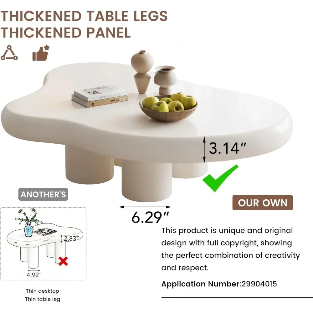 クラウドコーヒーテーブル 18.89インチ脚付き かわいいコーヒーテーブル ホワイトモダンティーテーブル リビングルーム用不規則な屋内エンドテーブル