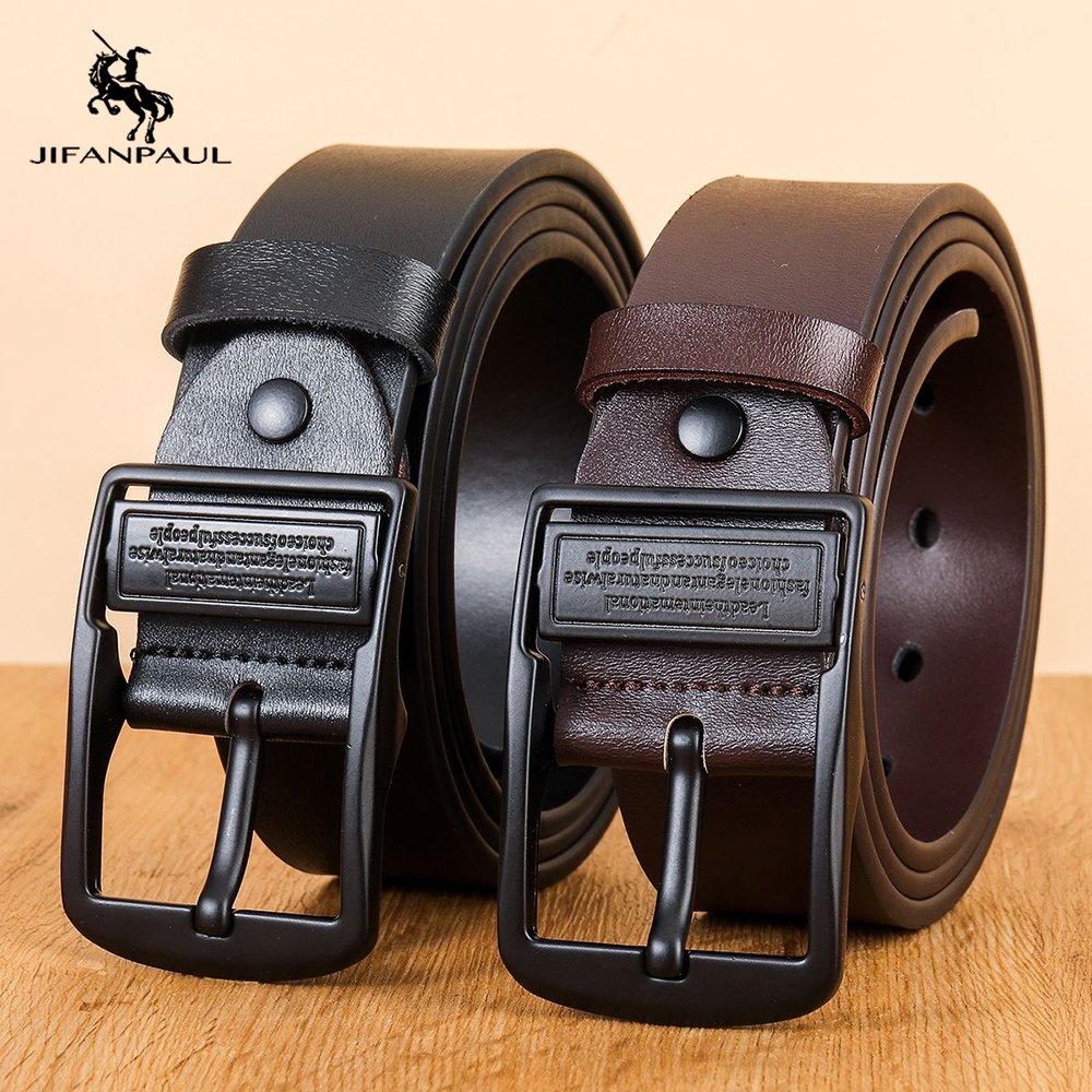 Nieuwe lederen koeienhuid herenriem mode metaallegering pin gesp volwassen luxe merk jeans business casual taille mannelijke riem merk