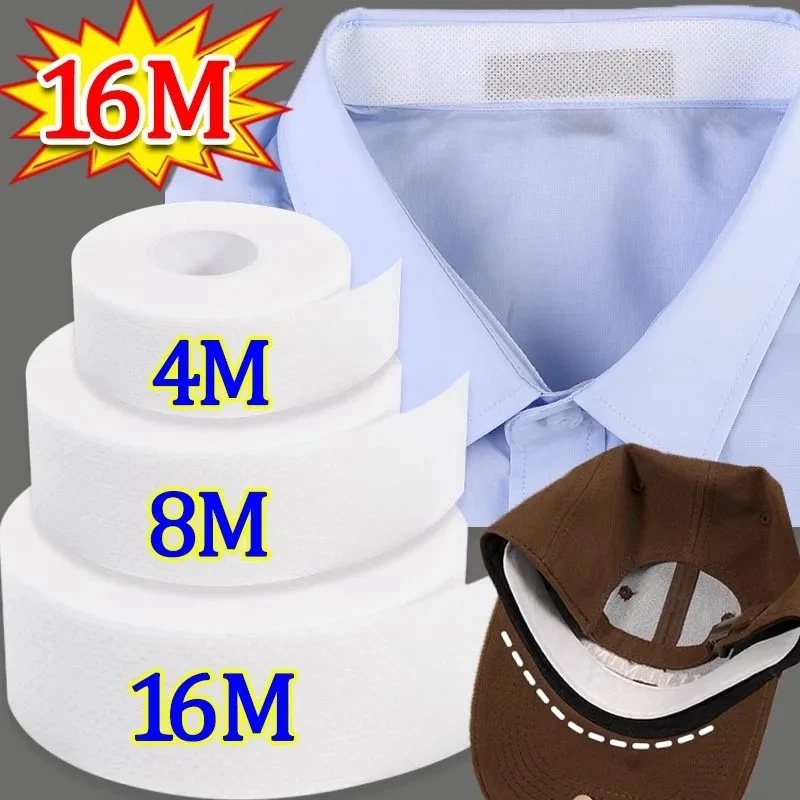 Autocollant de fixation de protection Anti-salissure pour col de chemise et chapeau, 8/16M, bande jetable auto-adhésive, ruban laminé absorbant la sueur
