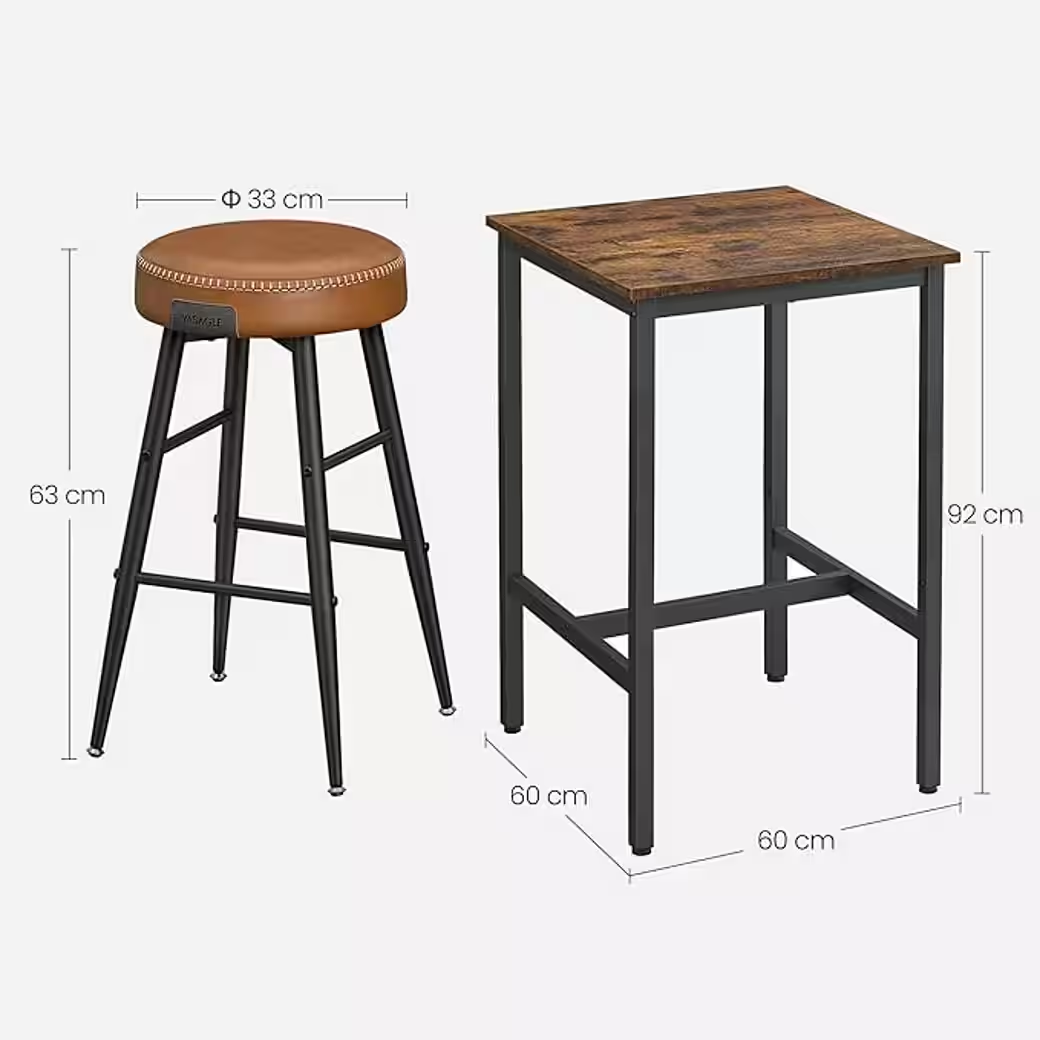 VASAGLE Bartisch mit 2 Barstühlen Set, Stehtisch, Küchentisch hoch, Barhocker, Küchenstuhl mit Kunstleder-Oberfläche