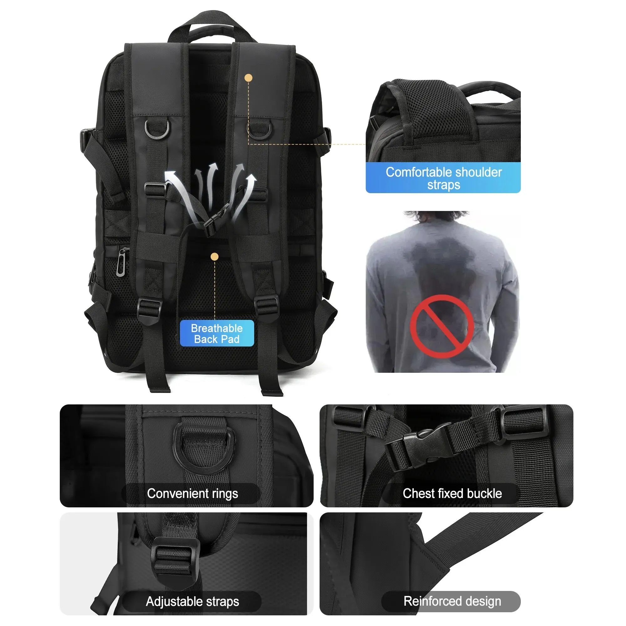 Mochila Likros para hombre, mochila de viaje de negocios, mochilas expandibles impermeables, bolsa para ordenador portátil de viajero de fin de semana de gran capacidad