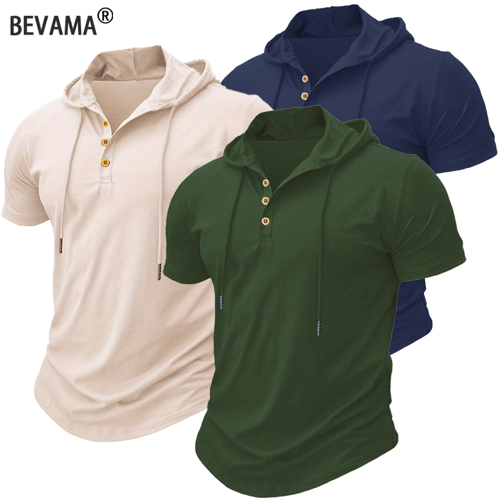 Mannen T-shirts Zomer Slanke Fitness Capuchon Korte Mouwen Bodybuilding Sneldrogende T-shirt Mannelijke Gym Kleding Ademende Sport Tops