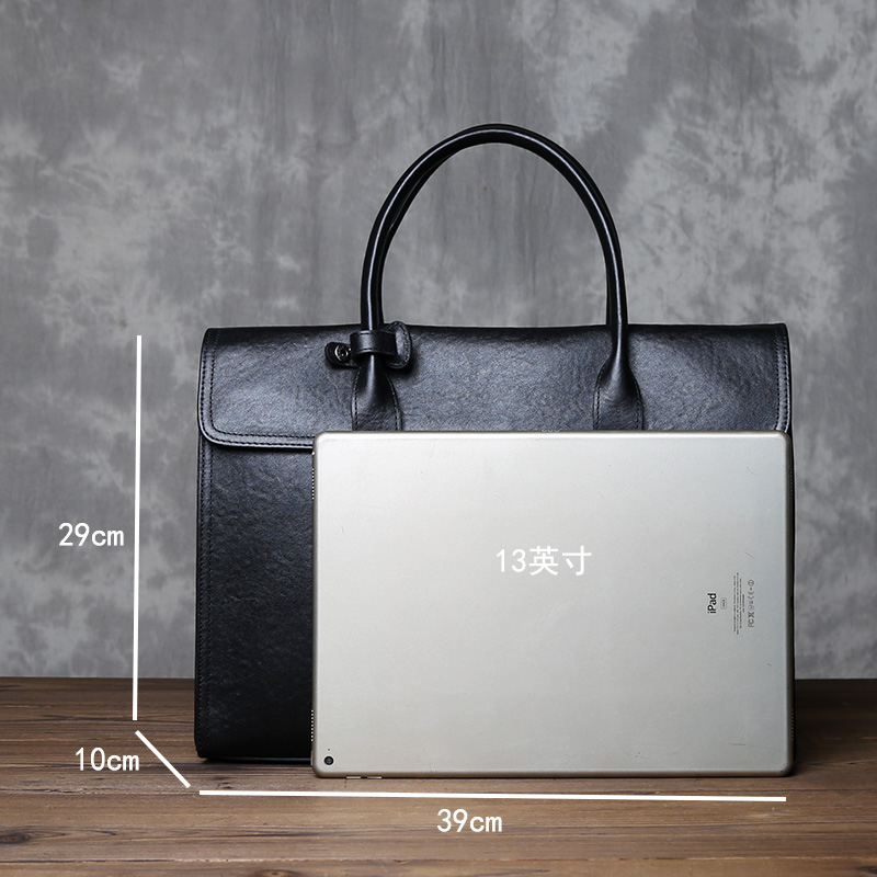 Bolso de mano de cuero genuino para hombre, Maletín de negocios con capa de cabeza curtida vegetal, estilo Horizontal, a la moda