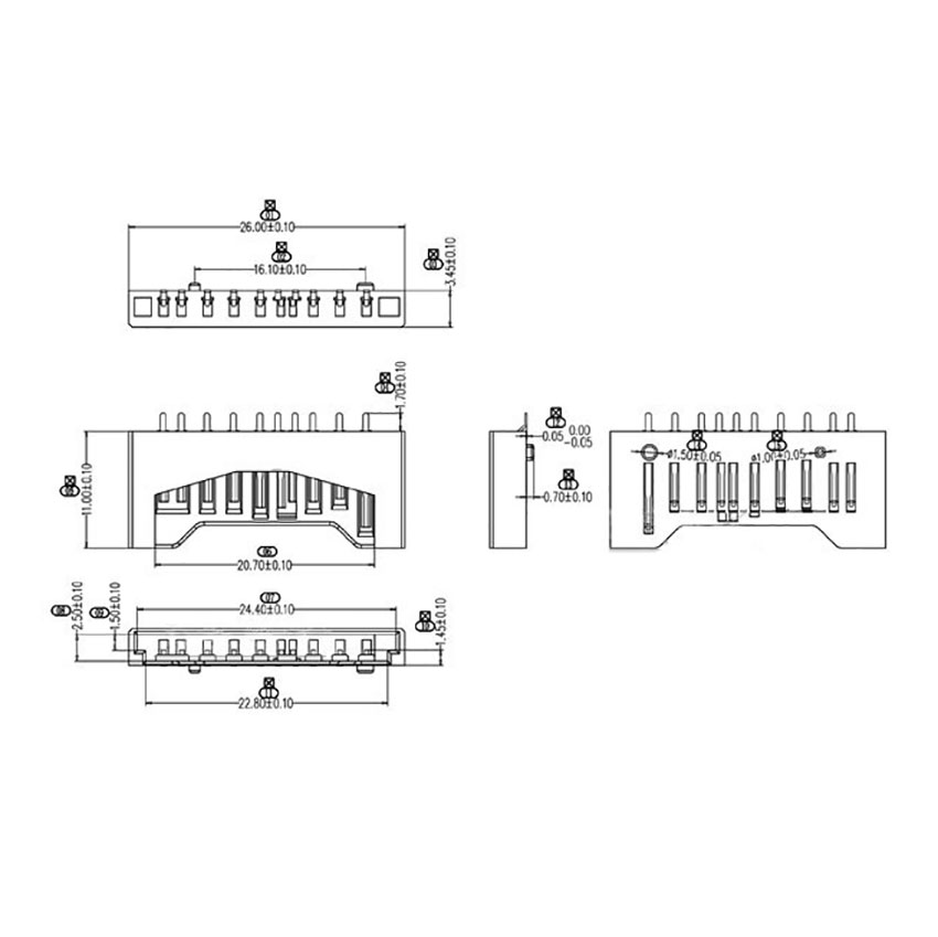 10PCS SD-Kartenhalter-Anschluss SD einfacher kurzer Körper 10-poliger Kartenhalter schwarz weiß 10P SMD SIM-Kartenhalter