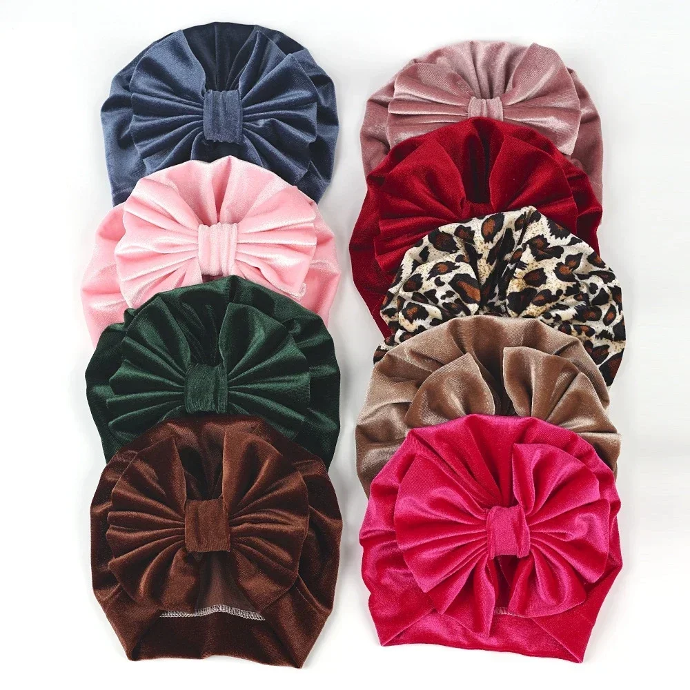 Mới Cho Bé Gái Lớn Thắt Nơ Nhung NÓN SƠ SINH Trẻ Sơ Sinh Băng Đô Cài Tóc Turban Gọng Mũ Trẻ Em Da Báo Beanies Ảnh Đạo Cụ Quà Tặng Phụ Kiện Tóc