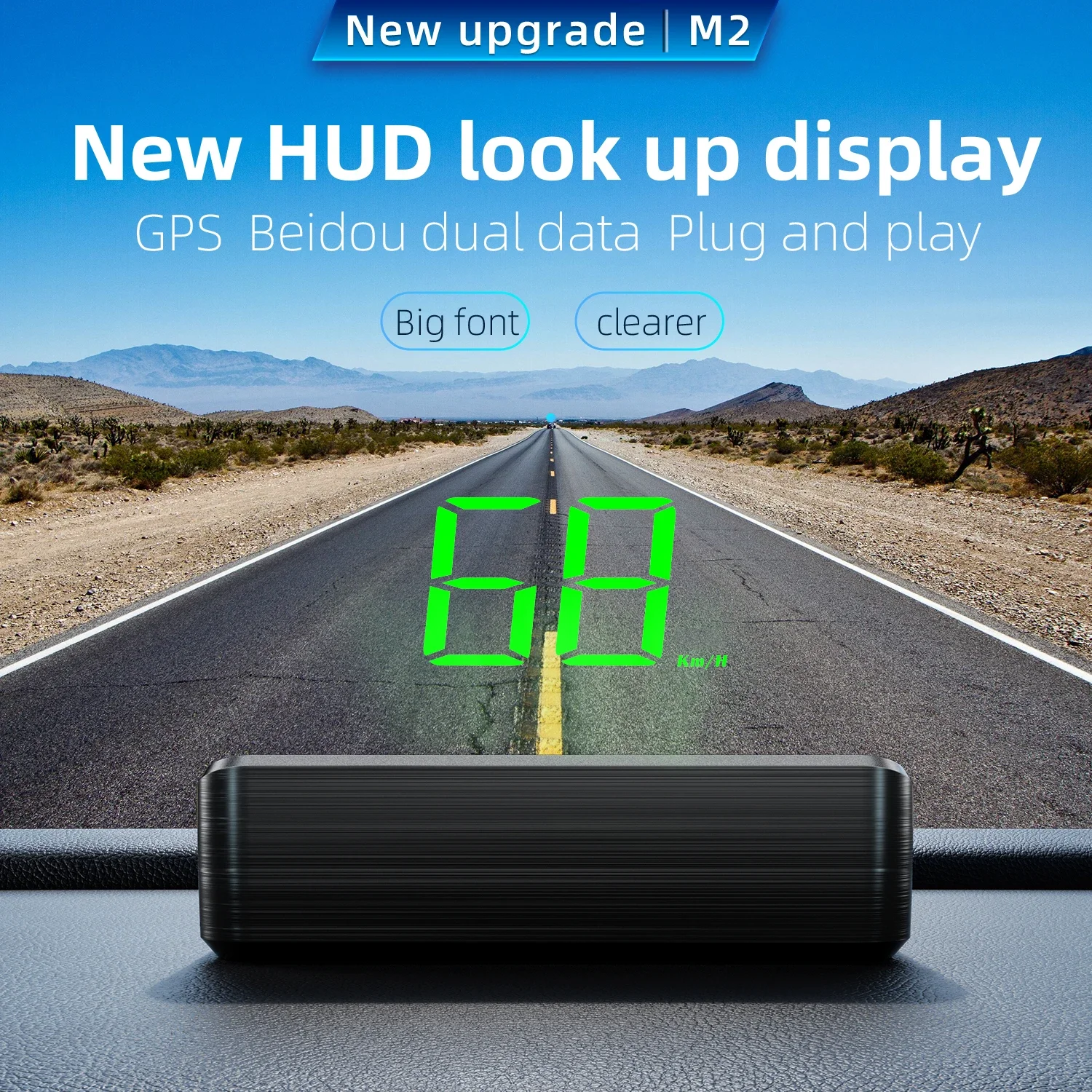 M2 Head Up Display Snelheidsmeter KMH/MPH Auto Universele GPS HUD USB-kabel Plug & Play GPS & Beidou Dual Satellietsysteem