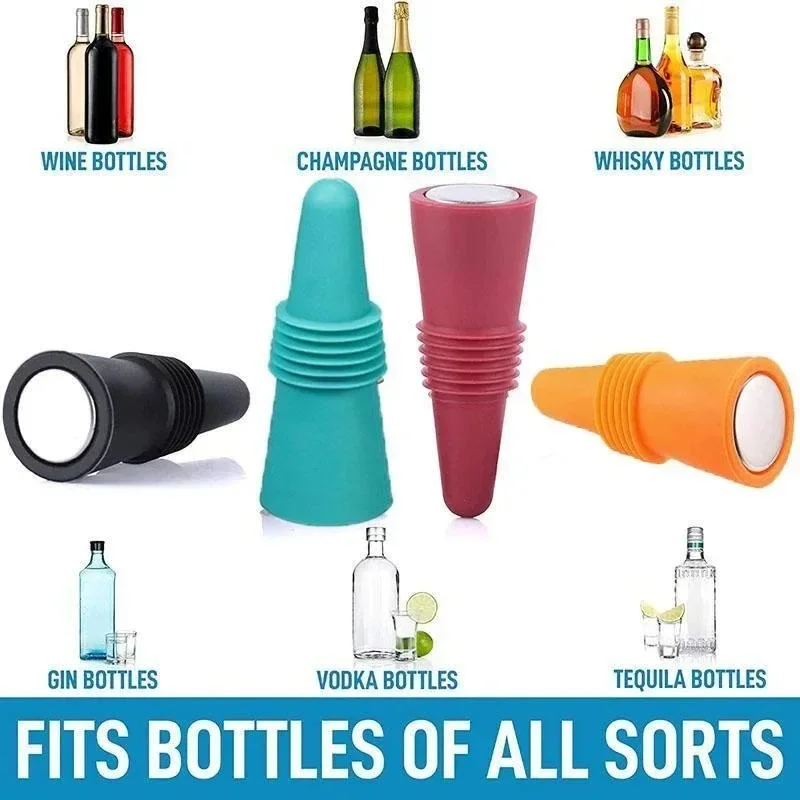 Silicone Wine Bottle Cap  Air-Tight Leak Proof Stoppers for Champagne & Drinks Reusable Cork Replacement