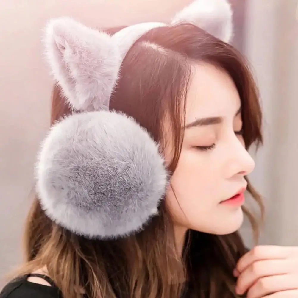 Orejeras con orejas de gato para mujer, calentador de orejas de piel sintética, orejeras súper suaves de Color sólido, orejeras térmicas para invierno