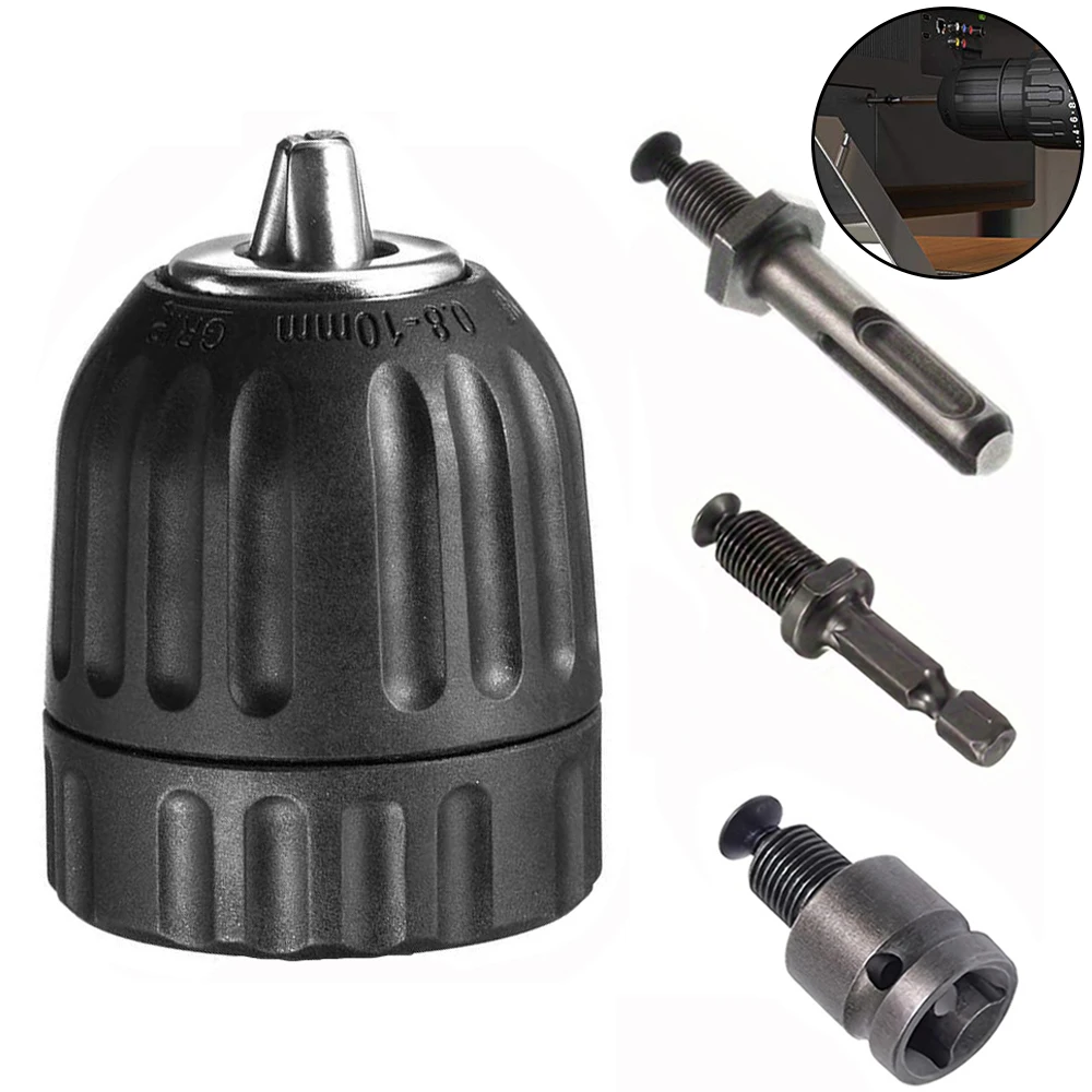 Bezkluczykowy uchwyt wiertarski 0,8-10 mm 3/8-24UNF, chwyt sześciokątny/SDS-Plus/kwadratowy adapter szybkiego uchwytu, uchwyt do wiertła śrubokrętowy kran i nasadka