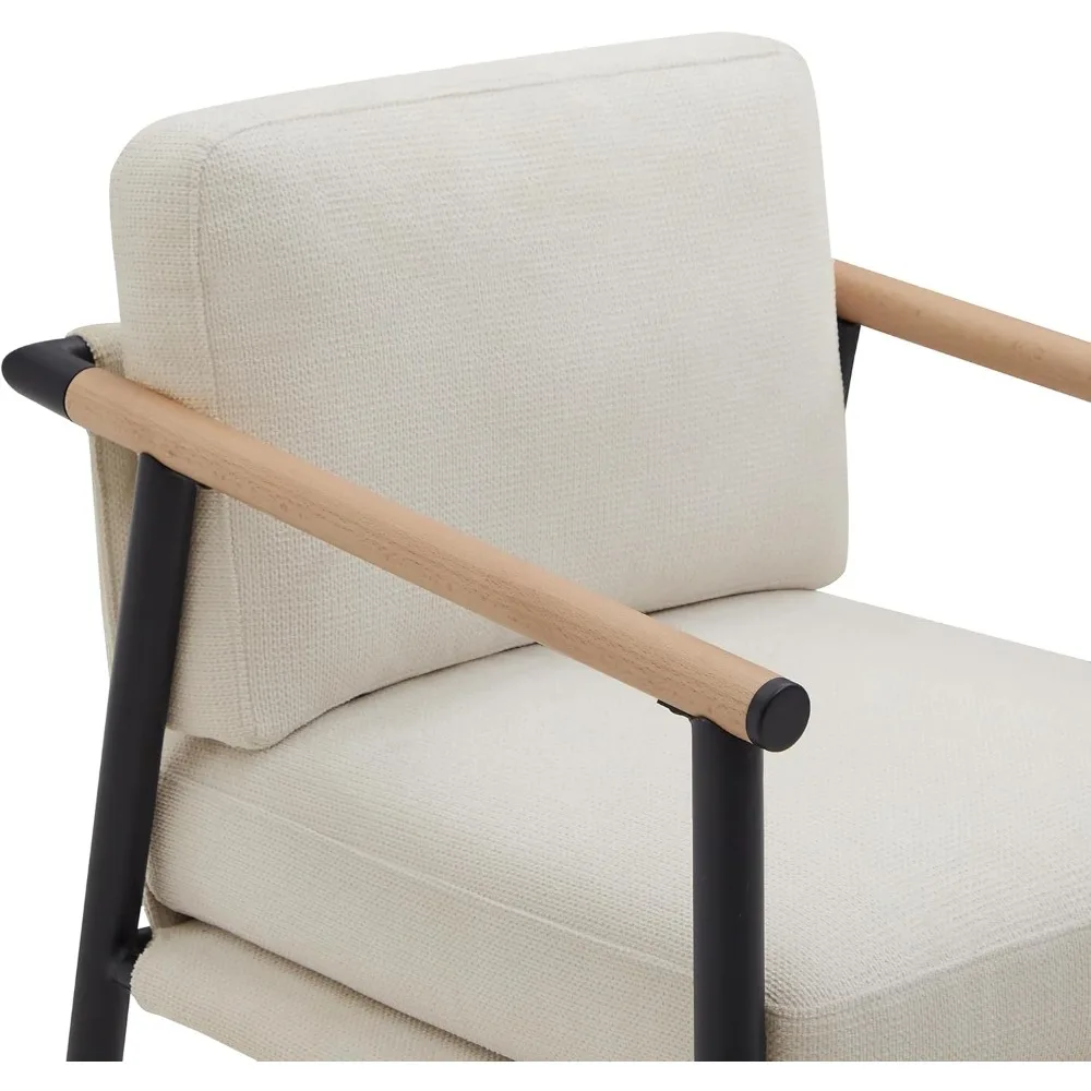 Mid Century Modern Barstool Set of 2, 26" H Upholstered Counter Height Bars Stools with Wood Armrests and Metal Legs, Bar Stool