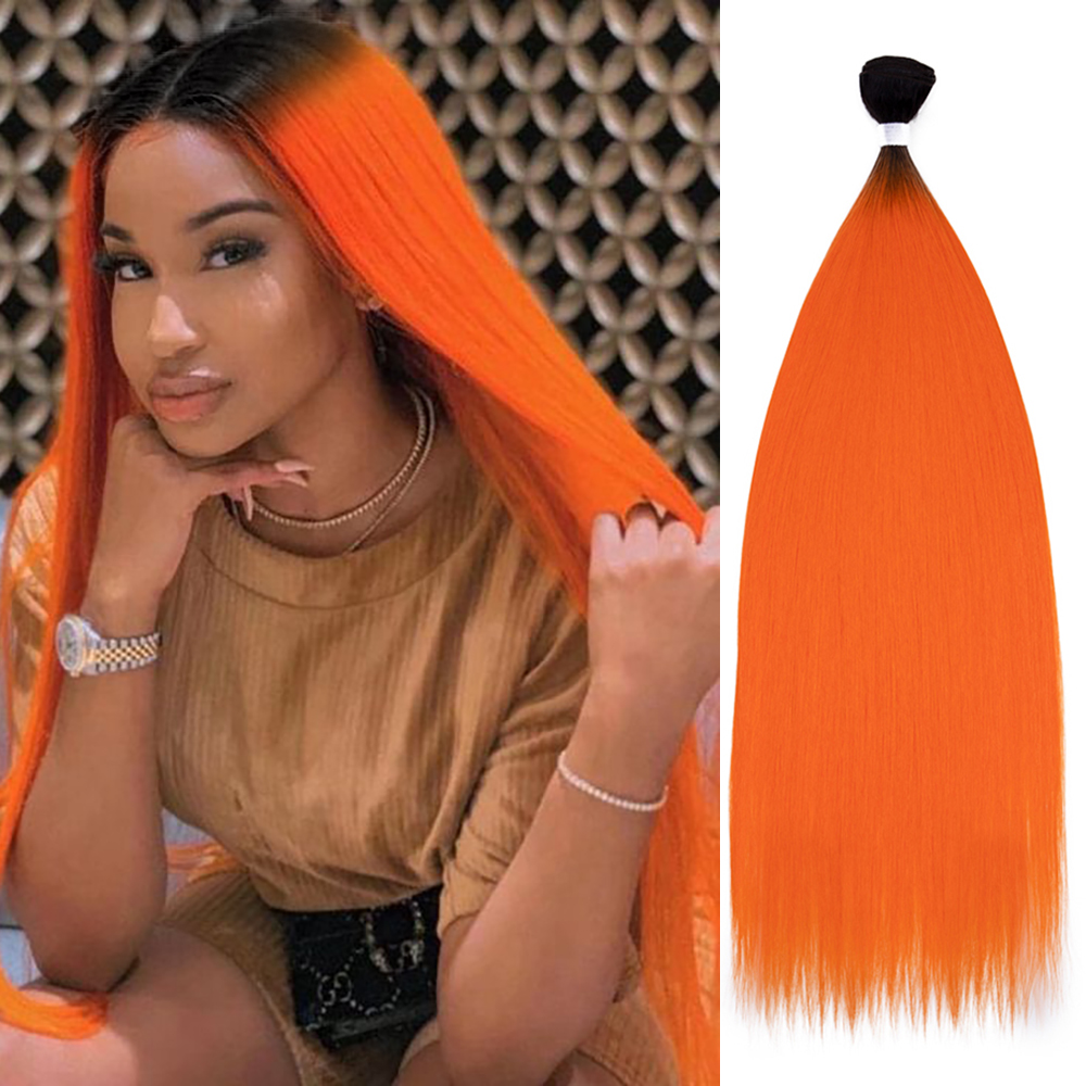 Extensiones de cabello sintético largo y liso de 30 ", mechones de pelo rubio degradado y naranja, pelo suave sintético de 30 pulgadas, cabello Natural para mujer