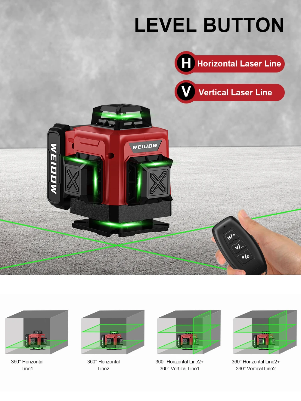 WEIDDW 16 Lines Professional Laser Level Horizontal Vertical Green Laser Automatic 360°Self-Leveling Nivel Laser Building Tools