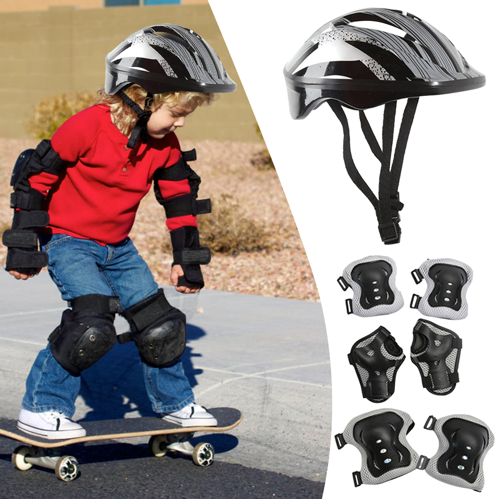 7 Stück Sicherheits fahr schutz ausrüstung verstellbar Kinder Skateboard Roller Helm Set atmungsaktiv 48-55cm für Jungen Mädchen 5-12 Jahre