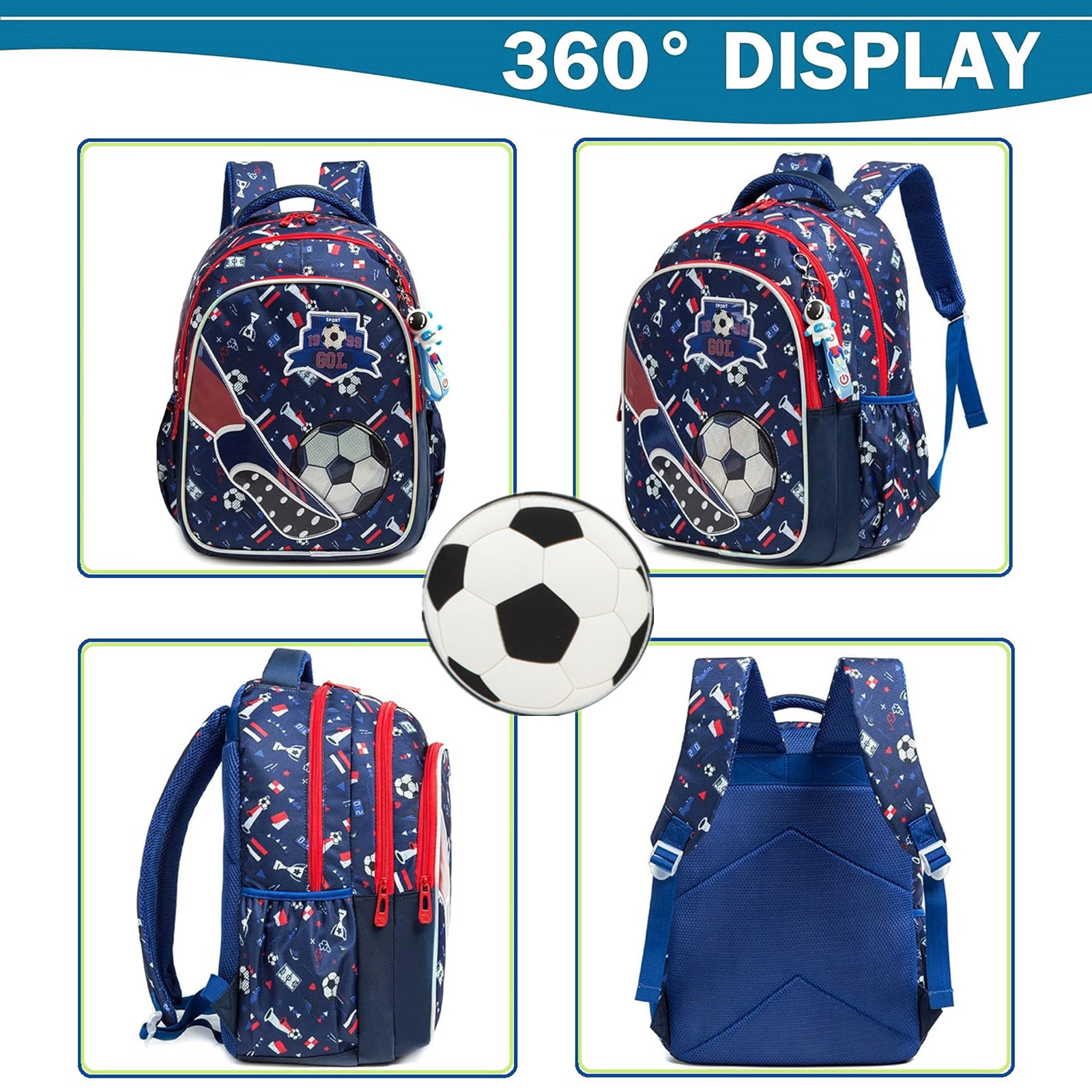 School Bookbag for Boy Football Pattern Backpack Kids Backpack Waterproof School Bag Mochila Infantil Lunchbox Child Pencil Case