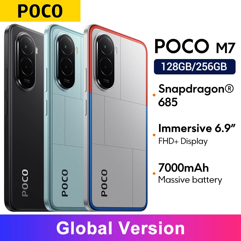 Global Versie POCO M7 Snapdragon 685 Smartphone Meeslepend 6,9 "144Hz FHD+ Display 7000mAh batterij 33W Opladen NFC