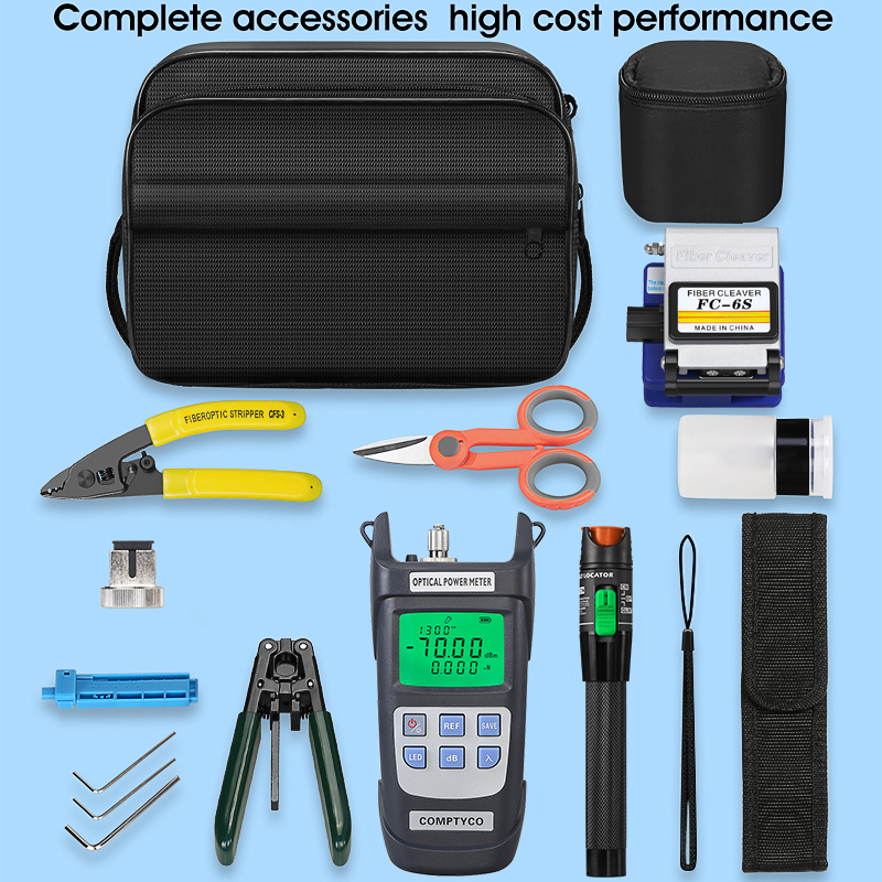COMPTYCO Kit di strumenti per fibra ottica FTTH con misuratore di potenza in fibra Fibra ottica e localizzatore visivo di guasti da 10 mW Strumento FTTH AUA-6S