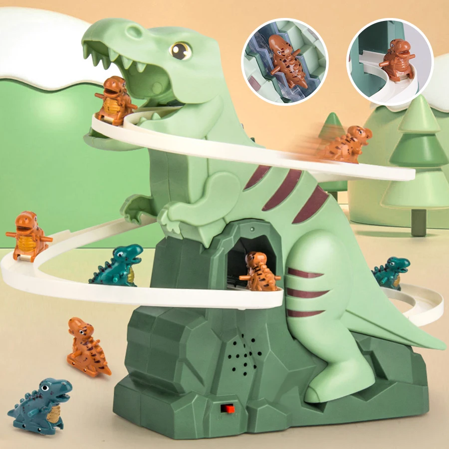 Dinosaur climbing slide music toy with 3 dinosaurs, puzzle fun electric slide toy car, Halloween boy and girl Christmas gift