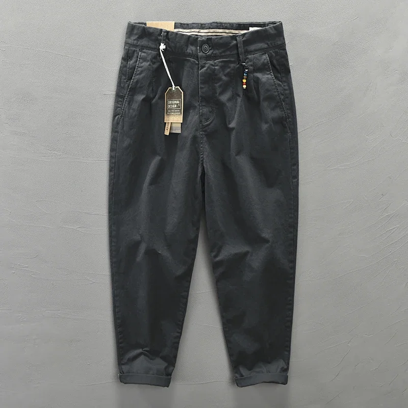 HIQOR 2024 Frühling Herbst Männer Reine Baumwolle Männer Cargo Hosen Koreanischen Stil Männlichen Casual Lose Gürtel Mittlere Taille Mann Hosen Plus größe 38