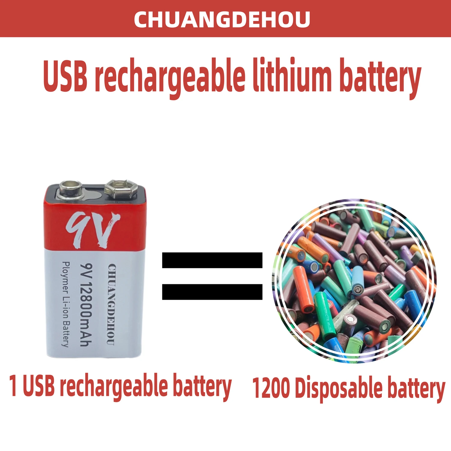 9V Lithium Battery 12800Mah Large Capacity Type-C Fast Charge Red and White Two-Color High-Value Outdoor Emergency/Remote Control Toys/Drone/Camera/Microphone Universal Safe and Durable Hot Model Best-Selling