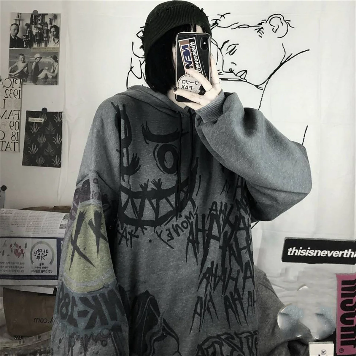 Gótico japão dos desenhos animados hip hop moletom com capuz oversize feminino primavera outono engraçado punk hoodies topos roupas femininas com capuz menina