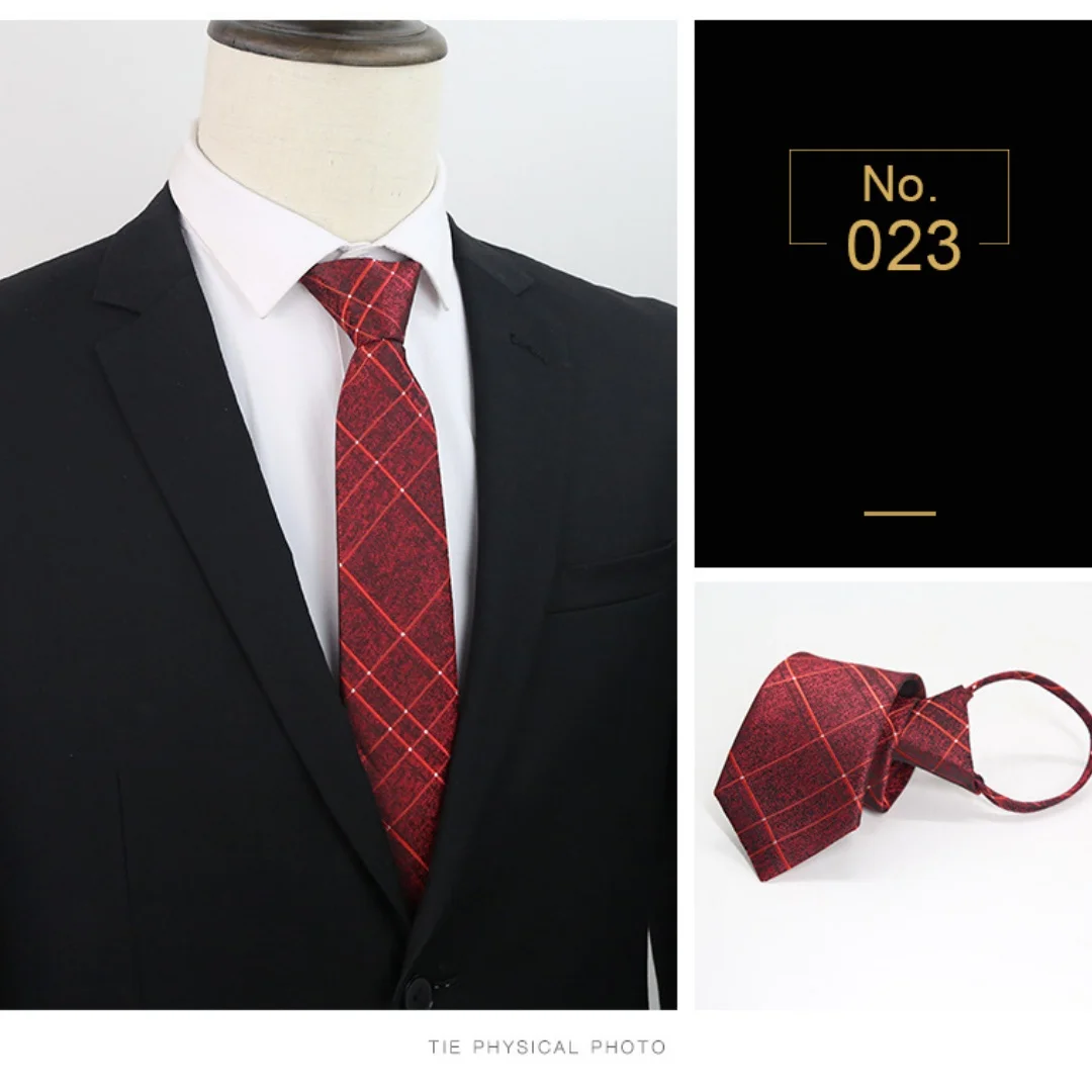 Zipper Ties Red Purple Men 7CM Skinny Neck Tie Solid Striped Neckties Men's Automatic Zipper Tie Blue Lazy Ties