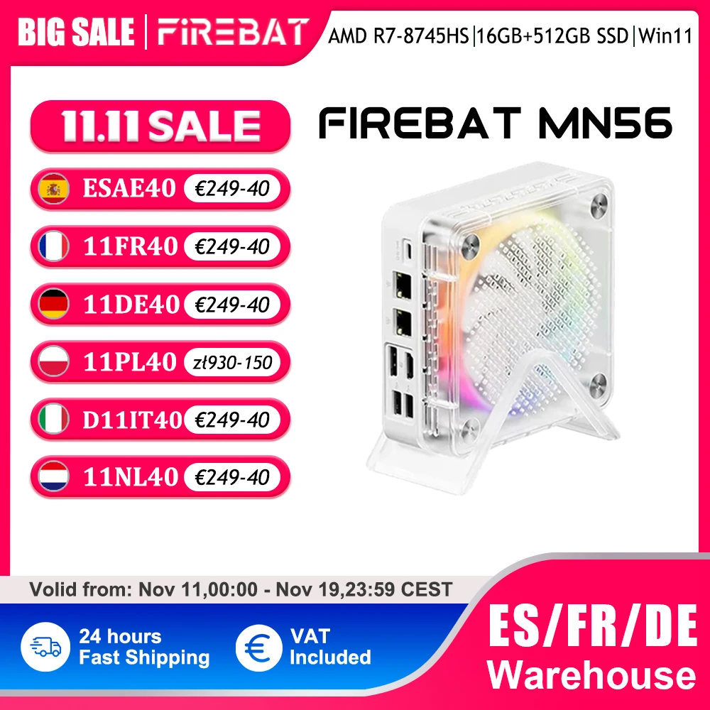 FIREBAT MN56 MINI PC AMD R7-8745HS Mini PC Windows11 DDR5 16GB + 512GB SSD 8 core Computer Desktop BT 5.2 WIFI6 HDMI TYPE-C USB