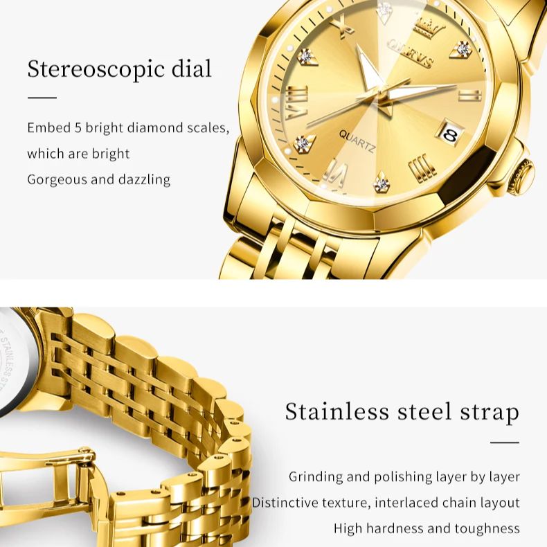 OLEVS 9931 reloj de cuarzo Original de lujo para hombres y mujeres, reloj de escala romana con diamantes, reloj de pareja con fecha automática y espejo rombo a la moda