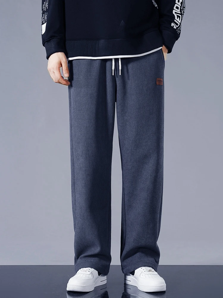 Inverno grosso quente veludo sweatpants homens forro de lã cordão em linha reta solto calças pista masculino casual velo calças térmicas