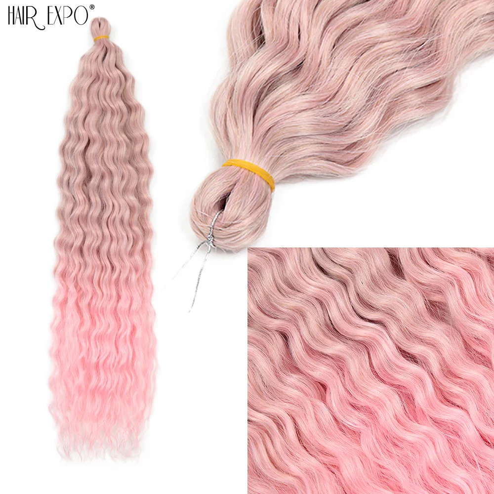 22" Ariel Curl Häkelhaar Synthetische Tiefe Welle Geflecht Haarverlängerung Ombre Ariel Curl Haar Weiche Wasserwelle Twist Haar Blond Rosa