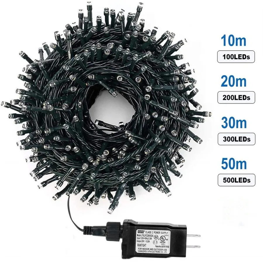 Guirnalda de luces LED centelleantes para árbol de Navidad, 200/300/500LED, DC24V, impermeable, para exteriores, decoración para jardín, fiesta, boda