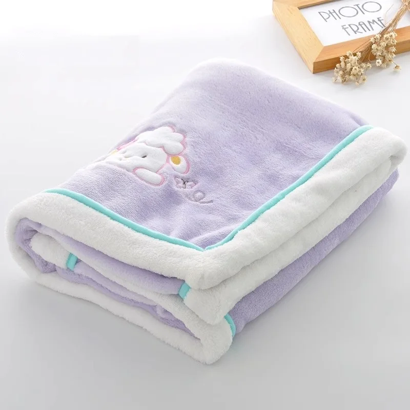 ผ้าห่มเด็กทารกแรกเกิดการ์ตูนเย็บปักถักร้อย Flannel ผ้าห่มเด็กเด็กทารก Swaddle Wrap ทารกรถเข็นเด็กผ้าห่มเด็ก