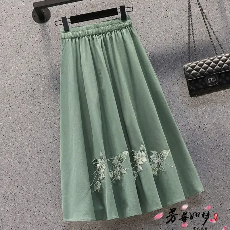 特大の女性の夏の蝶甘い中国スーツ刺繍トップスーツ韓服ブラウススカート 2 点セット L サイズ