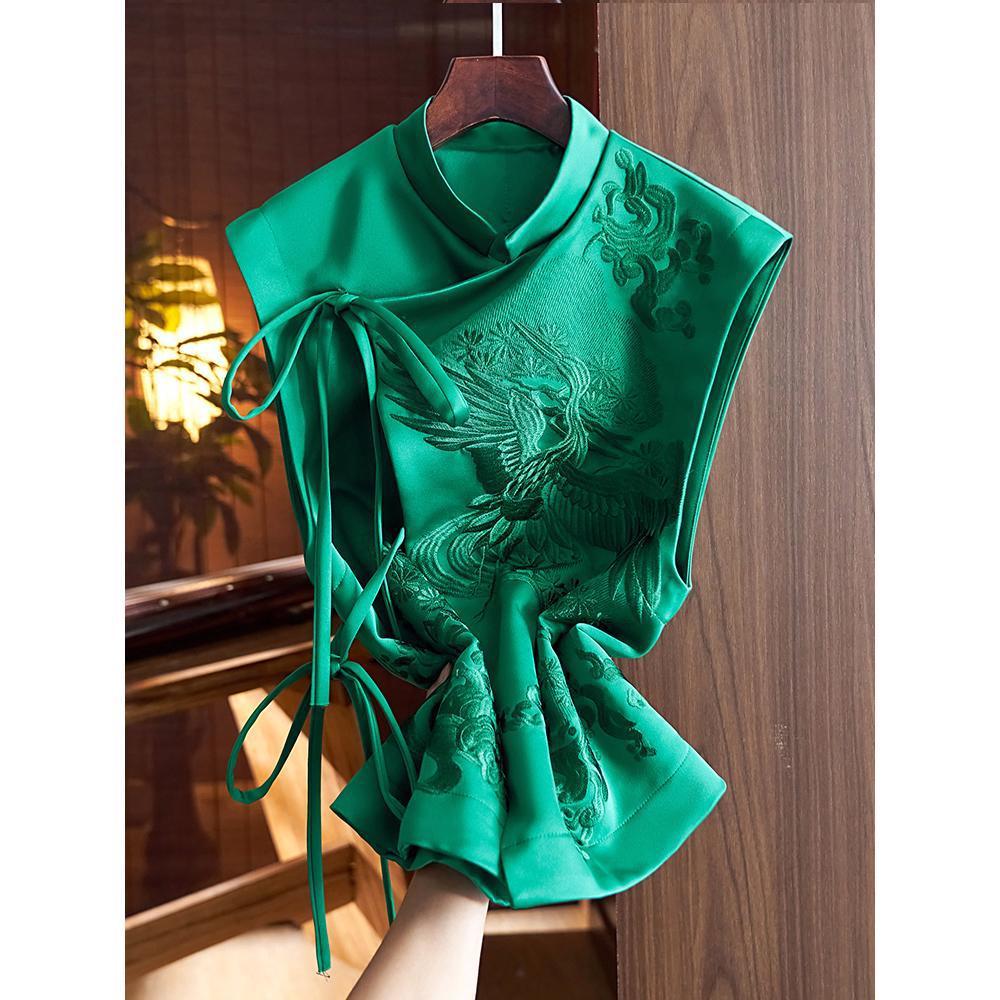 สไตล์จีนผู้หญิง Tang เสื้อผ้าเย็บปักถักร้อย Phoenix ดอกไม้ Qipao Lady Mandarin Collar เสื้อกั๊ก Vintage เสื้อผ้าชุดลําลอง