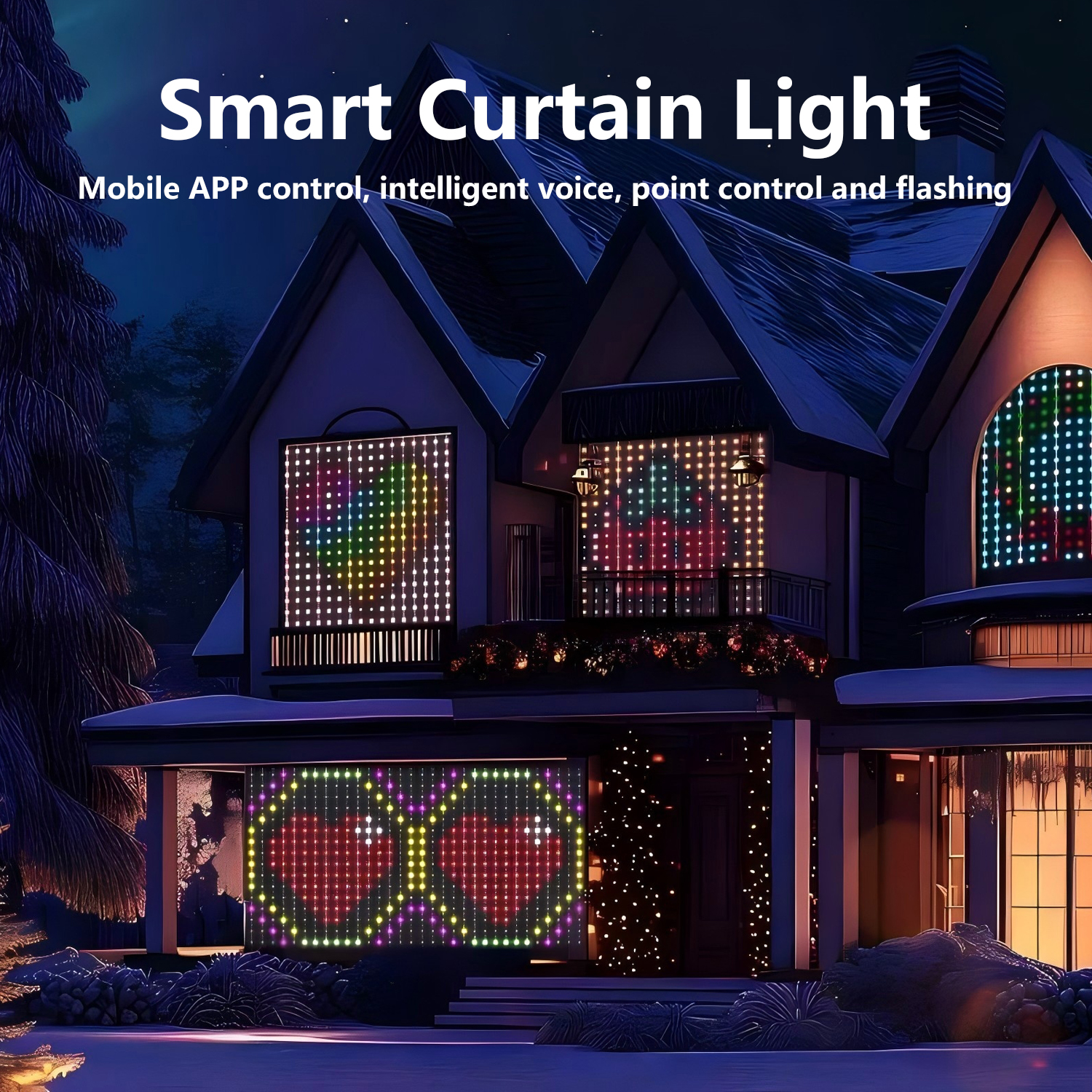 Cortina de luz LED inteligente con Bluetooth, guirnalda de luces RGB para decoración de dormitorio, fiesta de Navidad, 256