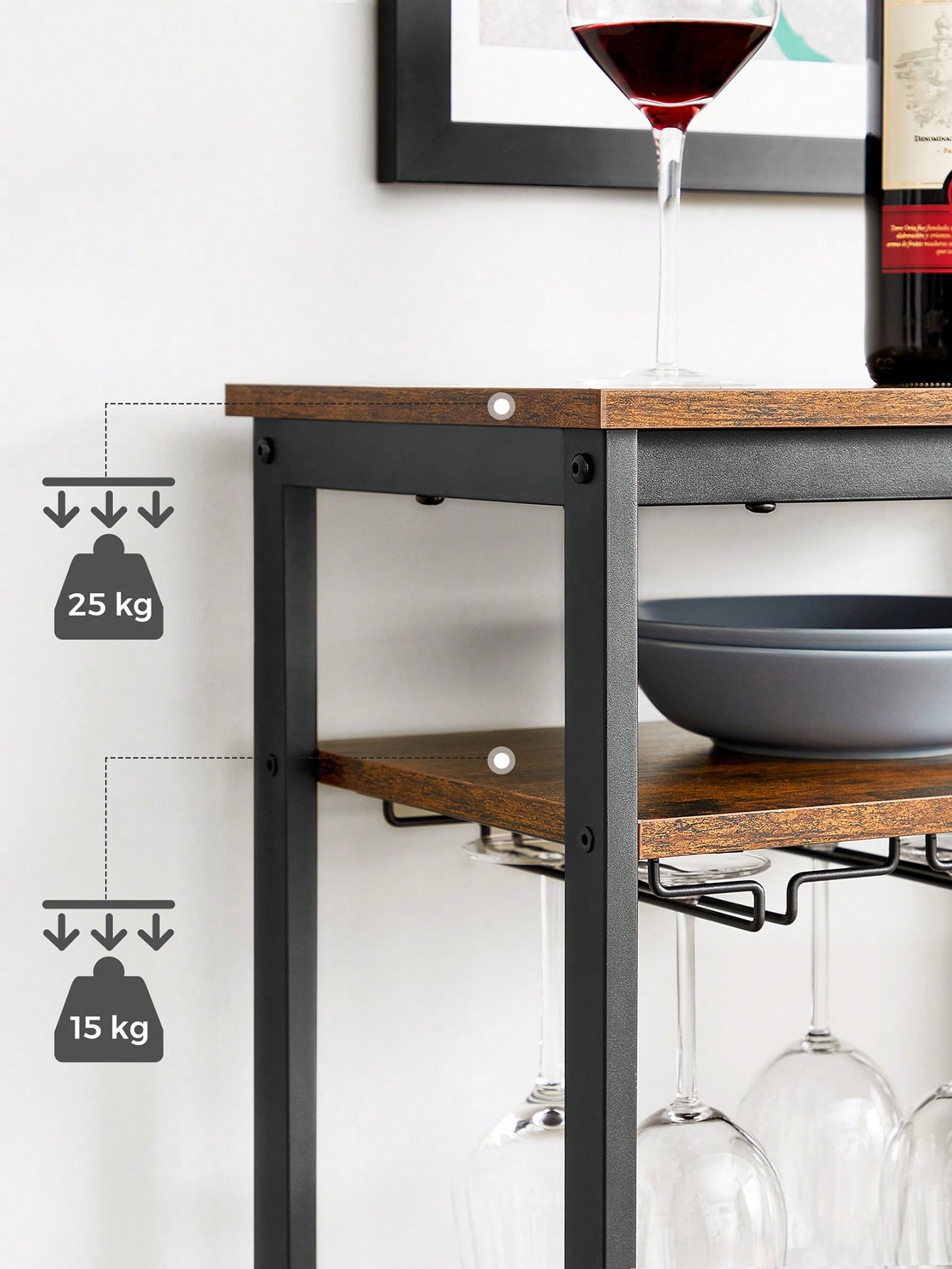 VASAGLE Wine Rack: 20-Bottle with Glass Holder, Cellar, Kitchen, Dining Room, Industrial Style, 50 x 32 x 100 cm