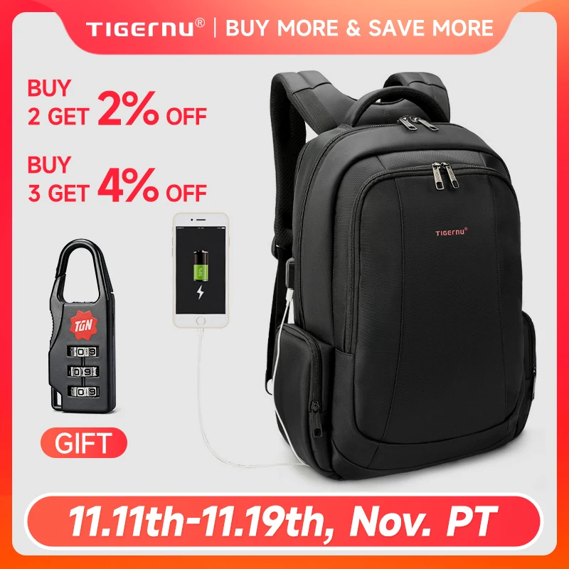 Tigernu Zaino da uomo 14 15.6 17.3 pollici Zaino per laptop Borse da uomo Borse antifurto Zaino da scuola Zaino da viaggio maschile Zaino