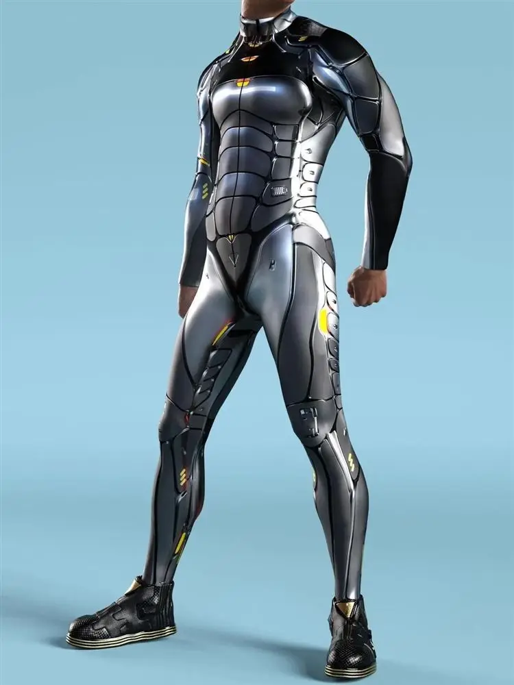 Novo Traje de Performance para Bar, Roupa Justa Masculina para Festas, Robô COS, Material de Poliéster com Sensação Futurista