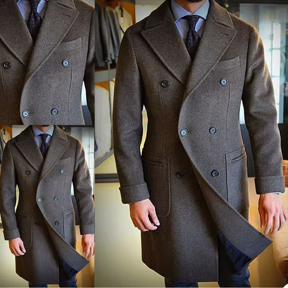 2025 nuevo abrigo de lana para hombre, abrigo de invierno con solapa larga y doble botonadura para hombre, moda informal, cómodo, delgado, personalizado, de alta calidad