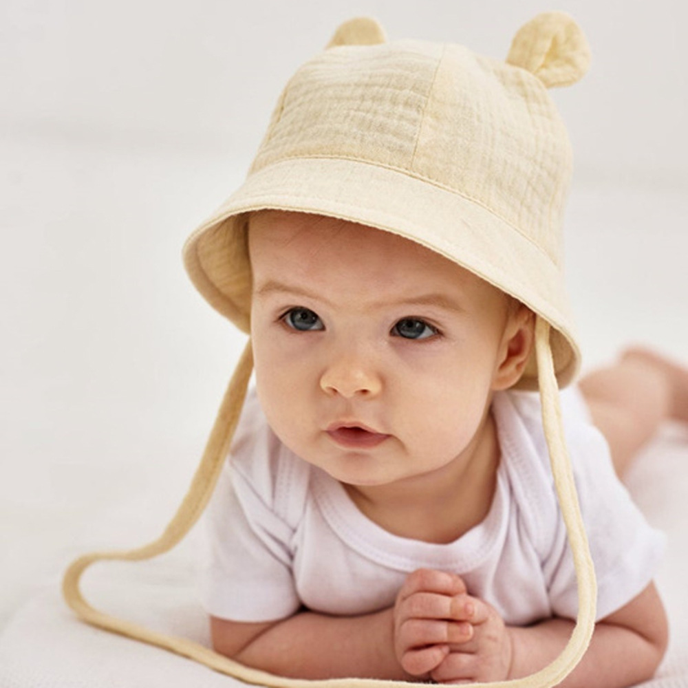 Sombrero de Sol de algodón para bebé, gorros de playa con Orejas de conejo al aire libre, estampado de Panamá, Unisex, para playa de 3 a 12 meses