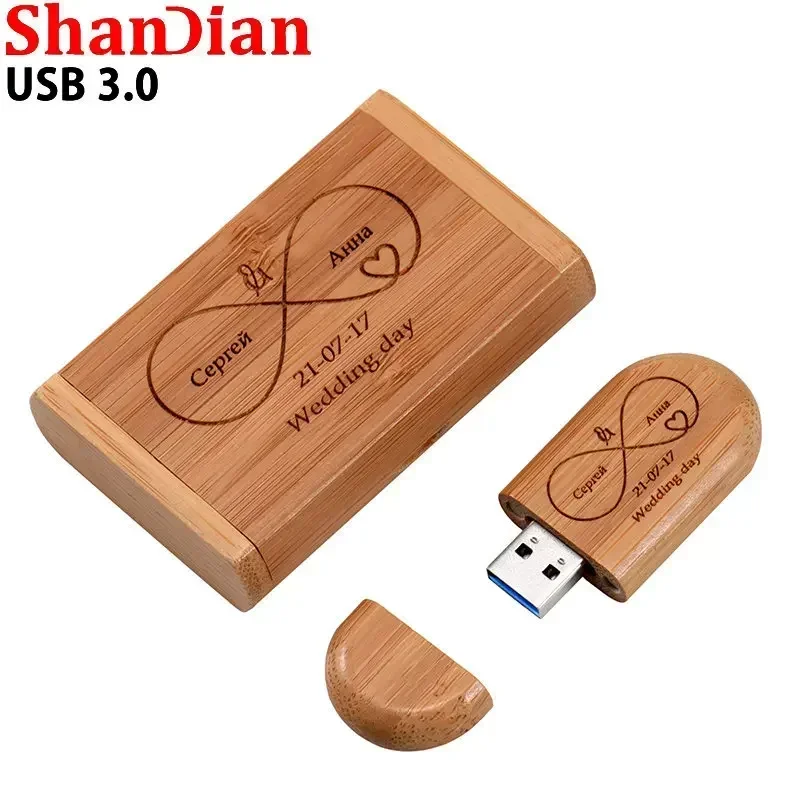Regalo de boda Usb 3,0 Stick 64GB logotipo personalizado caja de madera Flash Drive 32GB Pendrive muestra gratis U Disk 16GB 8GB 4GB Memory Stick