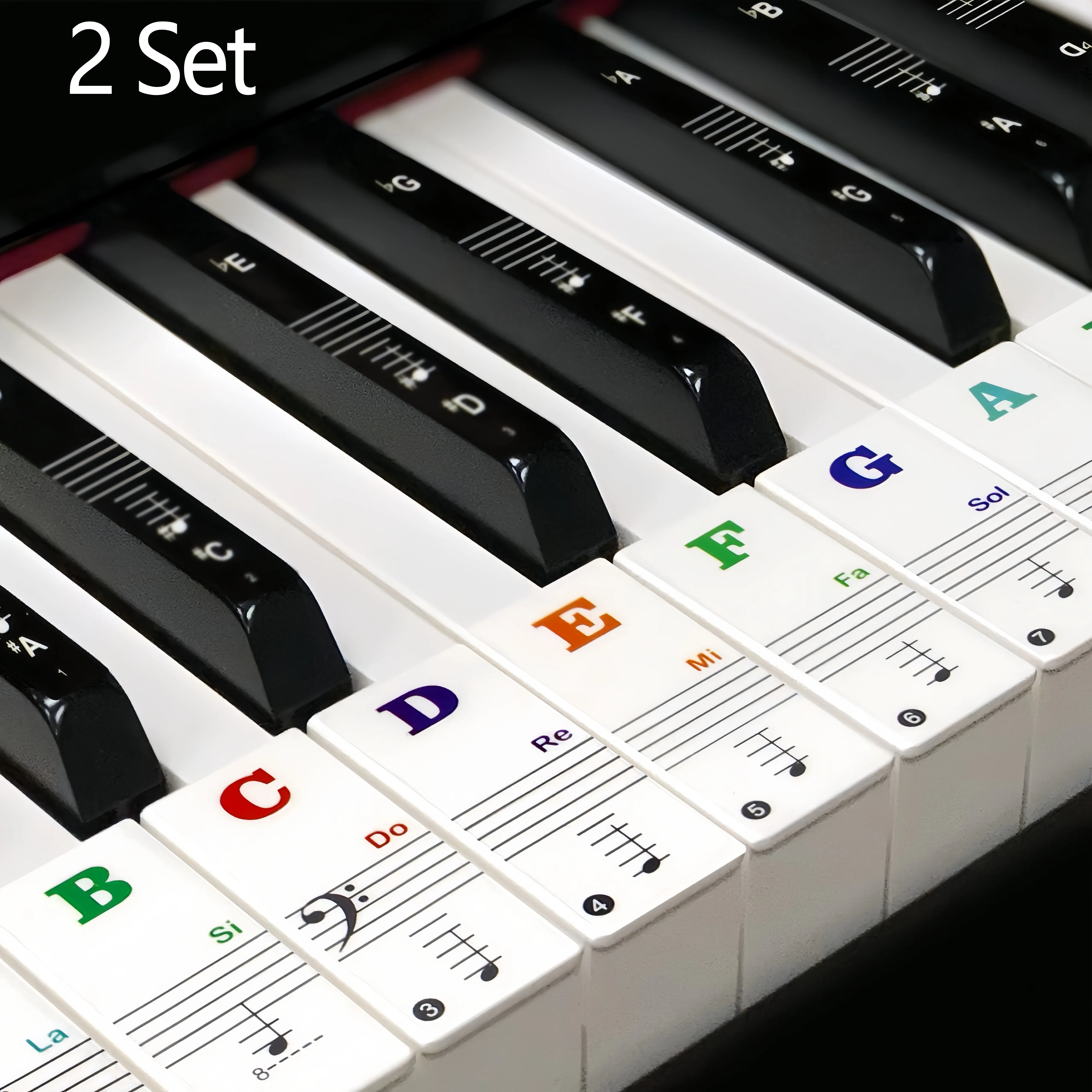 2 juegos de pegatinas para teclado de piano, 88/61/54/49 teclas con etiquetas de notas de colores extraíbles, pegatinas para piano con letras para principiantes