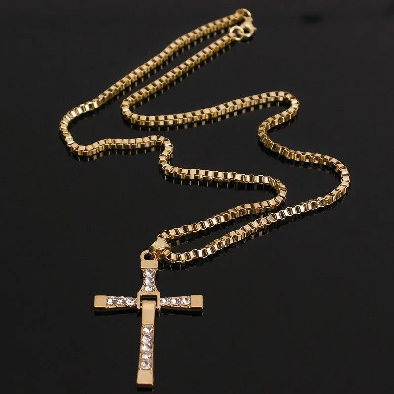 คลาสสิก Rhinestone Sliver สีจี้คริสตัล Jesus Cross สร้อยคอกิจกรรมชายของขวัญเครื่องประดับขายส่ง Dropshipping