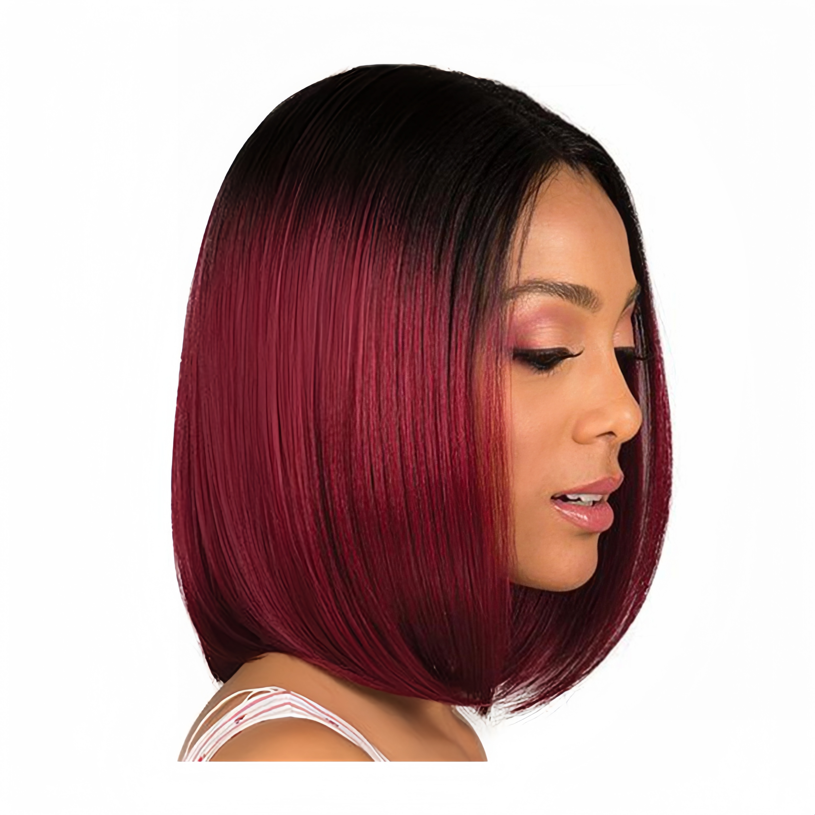 Peluca bobo teñida europea y americana de moda, pelo corto y liso para mujer, pelo de fibra sintética de color rojo vino degradado negro